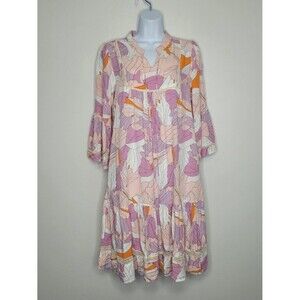 Sweet Salt white purple orange abstract shape artsy date church 3/4 sleeve dress